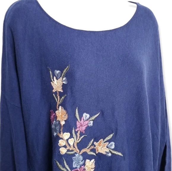 New Directions Woman Blue Knit Embroidered Floral Pattern Plus Size 3X - Picture 3 of 7